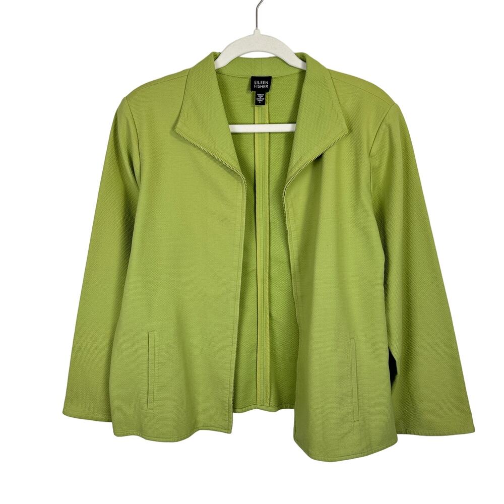 Eileen Fisher Jacket Womens Large Textured Zip Front Lightweight Lime Green